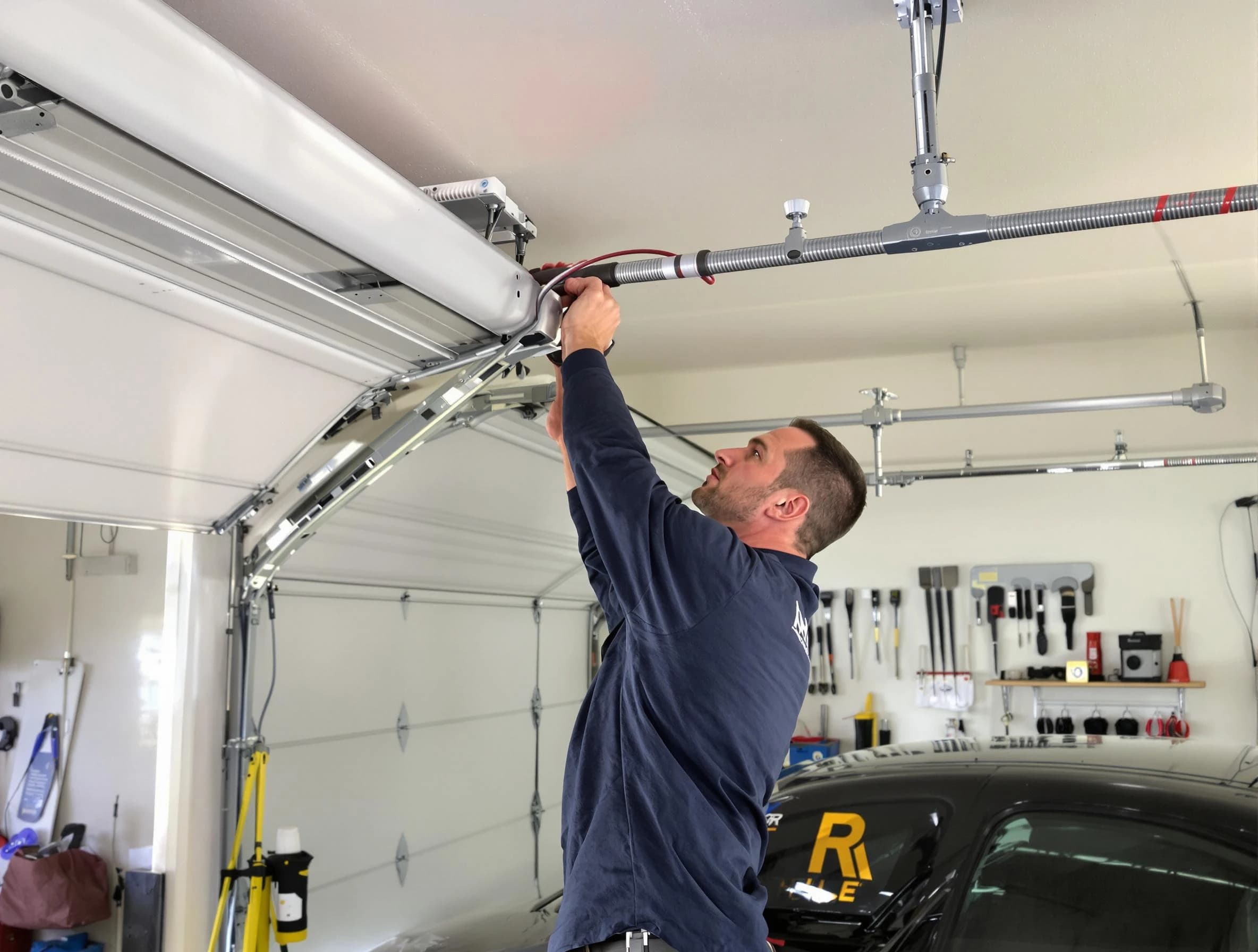 Hampton Garage Door Repair technician performing garage door cable repair in Hampton