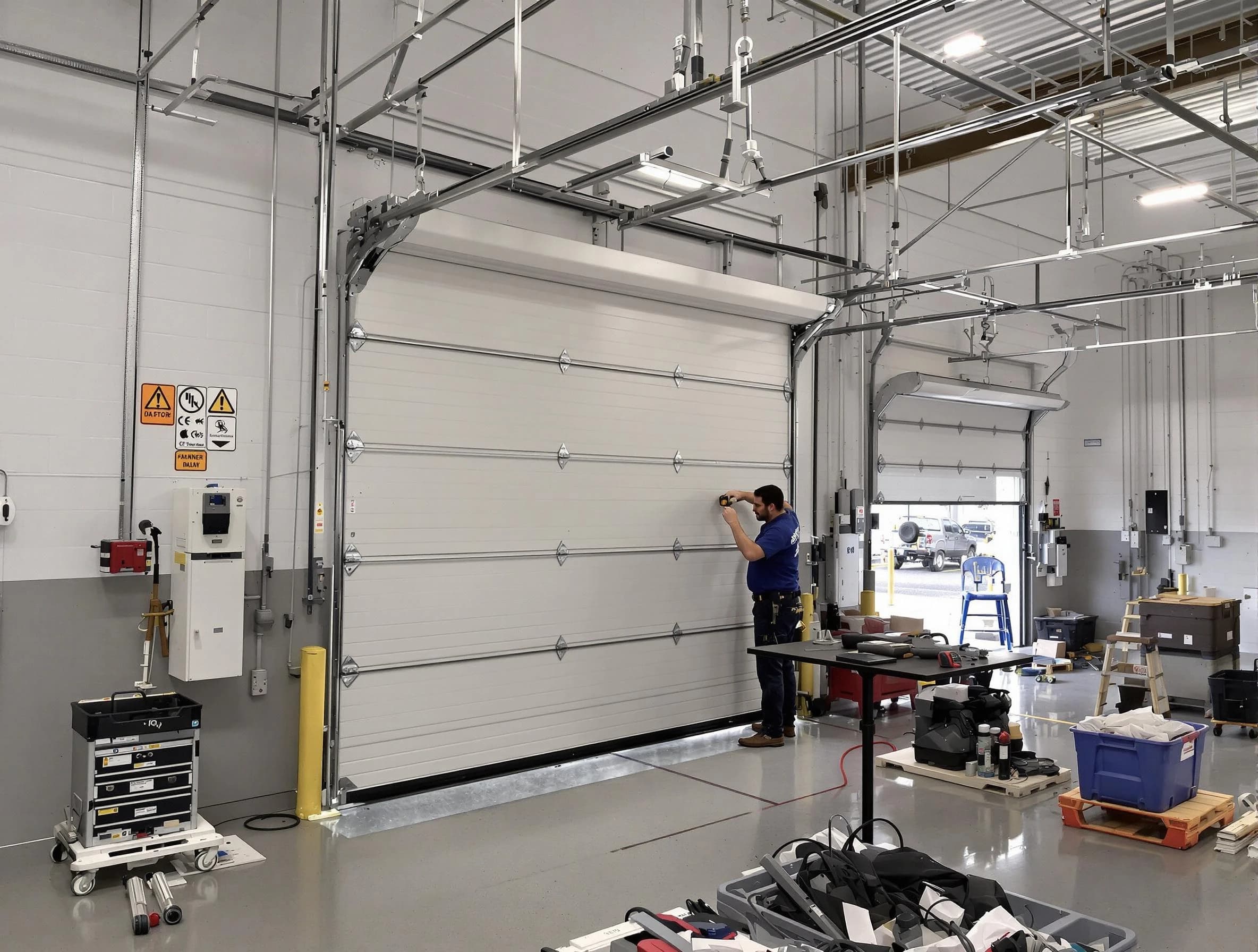 Commercial garage door repair being performed by Hampton Garage Door Repair expert in Hampton
