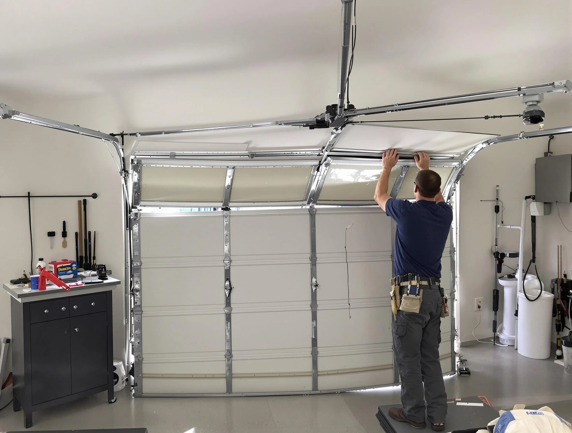 Hampton Garage Door Repair specialist performing precise section replacement on Hampton garage door