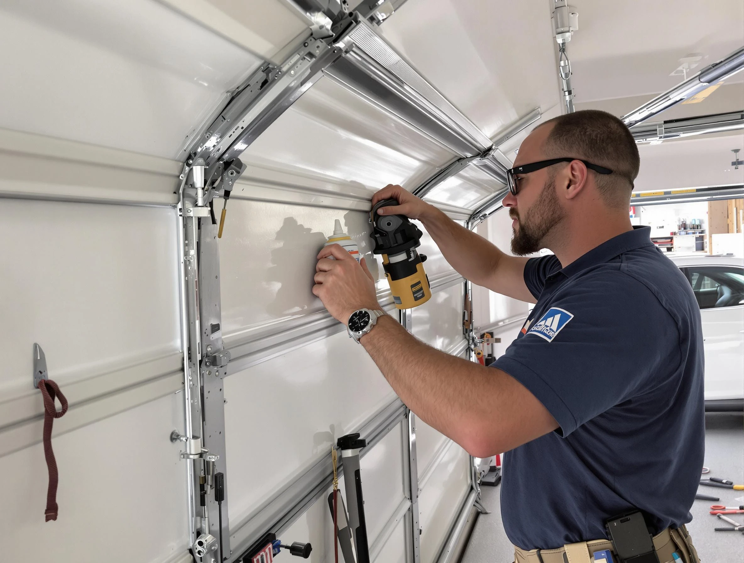 Hampton Garage Door Repair technician performing comprehensive noise reduction service in Hampton