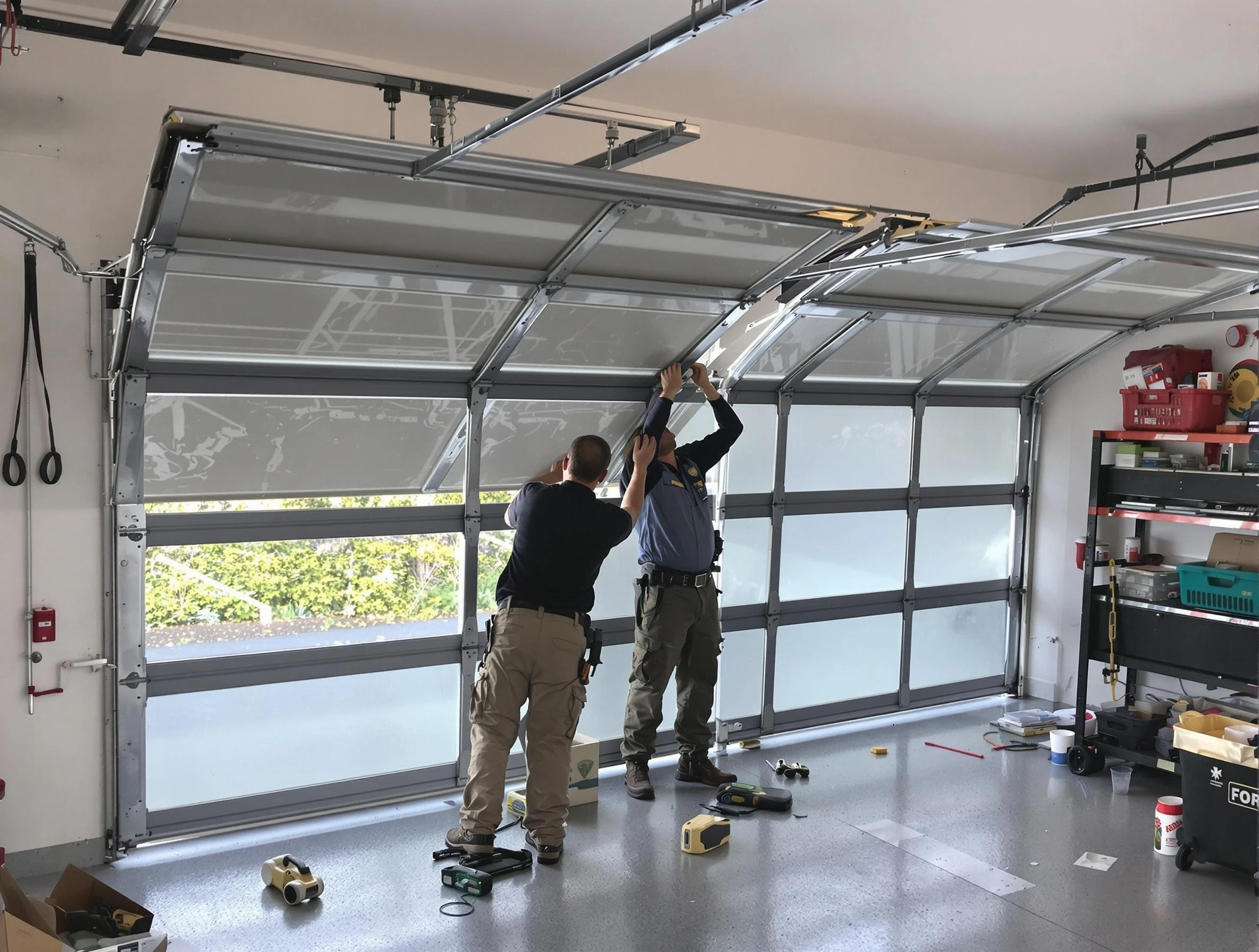 Hampton Garage Door Repair expert performing precise panel replacement on Hampton garage door